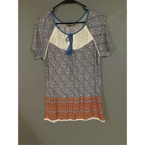 Vintage American Blues Multi Colored Design Short Sleeve Top Size XS